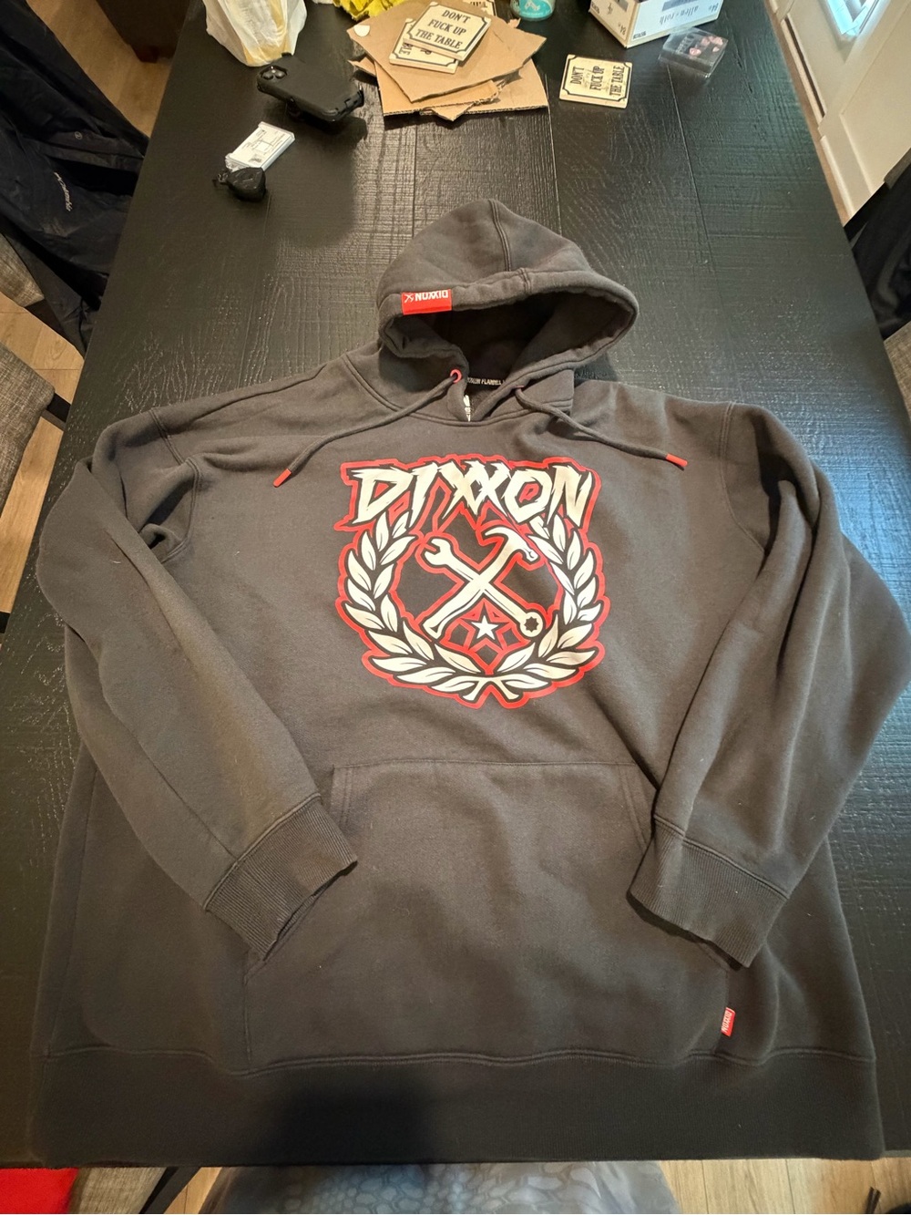 DIXXON Black Hoodie with Red and White Crest Graphic 3XL